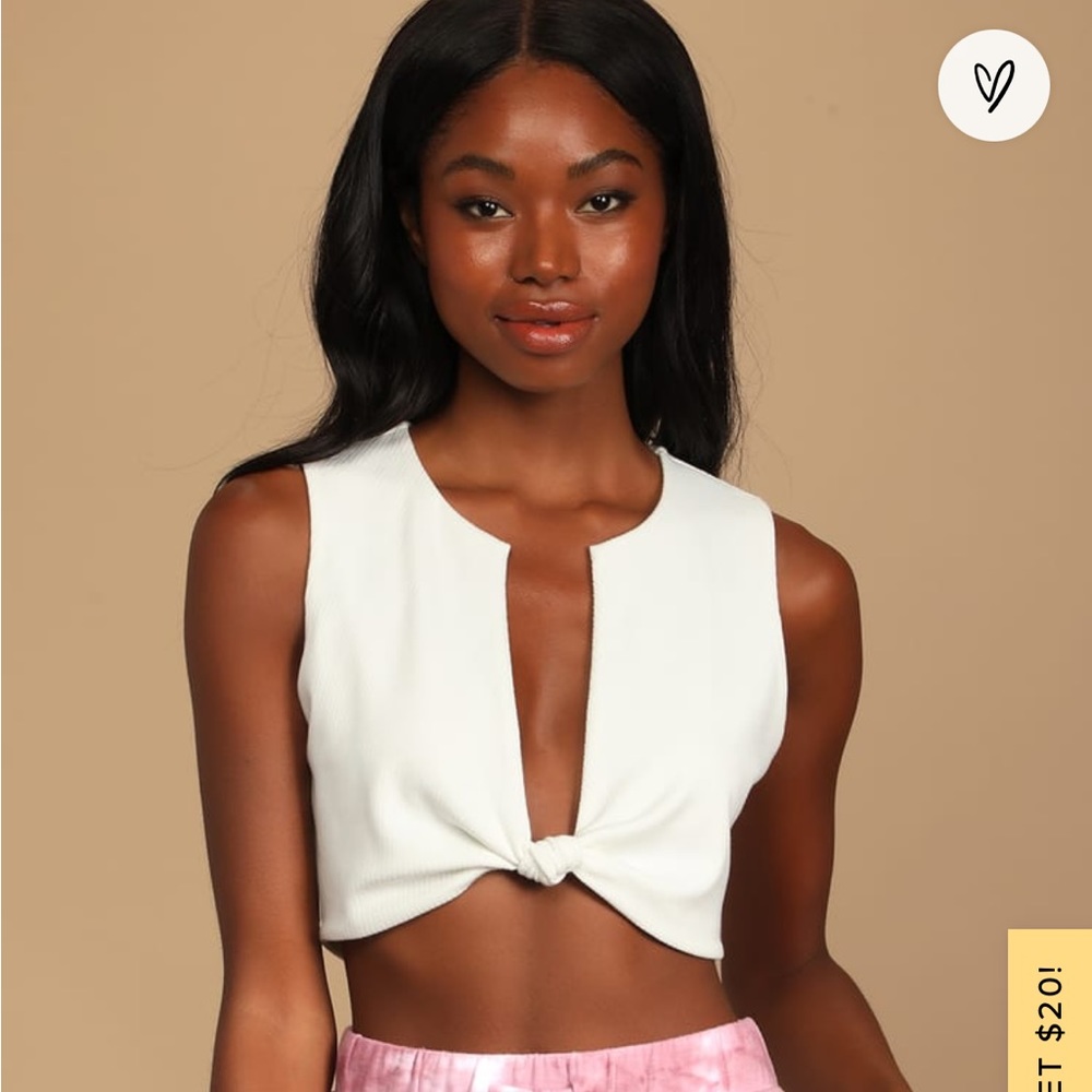 Ready for More White Ribbed Knotted Sleeveless Crop Top